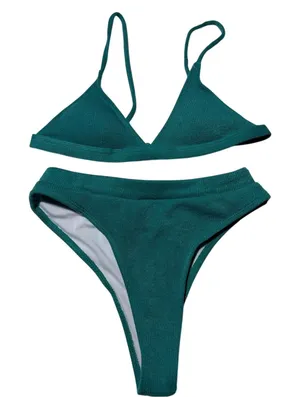 Ribbed Bikini Set-High Waisted & Triangle Top L 12 14 NWOT thumbnail 1
