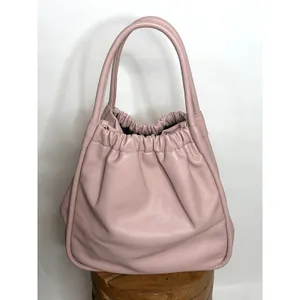Lulu Dharma Pink Leather Ruched Tote Bag Shoulder Purse Gold Hardware thumbnail 3