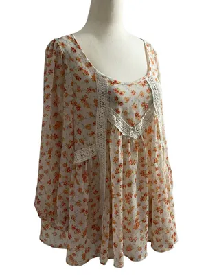 Altar'd State Women Size Medium Sheer Long Sleeve Floral Boho 15-167P thumbnail 1