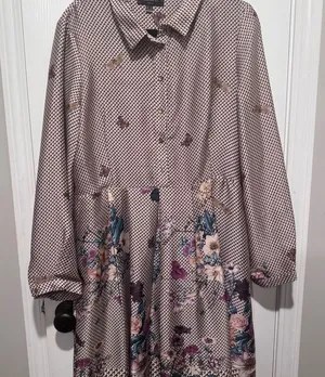 Cortefiel Floral Shirt Dress Women’s XL Beige Button Front Collared Midi thumbnail 1