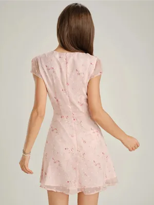 Rihoas Pink Cap Sleeve Jacquard Fit-and-Flare Mini Dress thumbnail 5