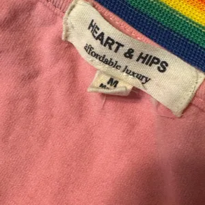 Pink V-Neck Rainbow Trim Women's Top heart and hips size medium pride thumbnail 2