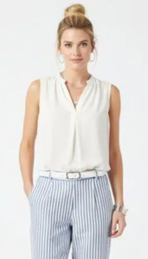 Ann Taylor Ivory Sleeveless V Neck Blouse Top NEW M thumbnail 1