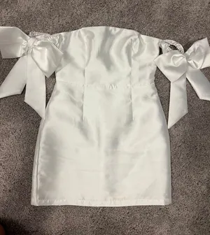 Lulus Perfectly Forever White Off-the-Shoulder Bow Mini Dress thumbnail 4