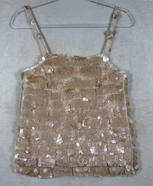 Free People Iridescent Pink Ivory Sequin Camisole Top OB2255068 XS NEW‎ thumbnail 1