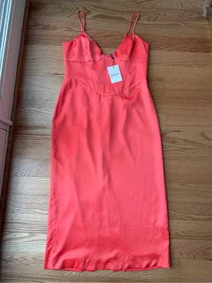 Bardot Ayla Midi Dress Orange Fizz Satin Corset NWT XL US 10 thumbnail 6