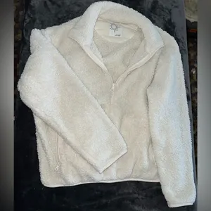 Aerie Offline Fluffy Sherpa Quarter Zip Sweatshirt in Toasted Coconut Size Small thumbnail 6