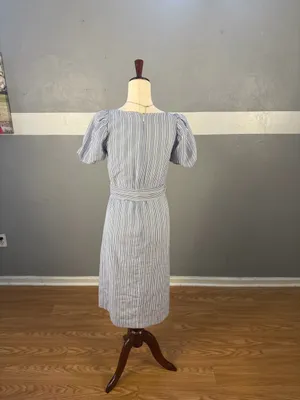 Alex Marie Blue and White Striped Puff-Sleeve Midi Dress thumbnail 2
