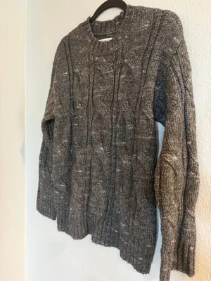 American‎ Eagle Sweater Cable Knit XS Grey Oversized Chunky Fisherman Pullover thumbnail 3