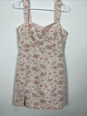 Storia pink floral lace and sequin corset-style mini dress, Size M 100% Rayón thumbnail 3