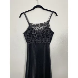 Dollar Black Embroidered Mesh Gown Scoop Neck Strappy Sleeveless Dress Medium thumbnail 4