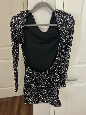 NWT Edikted Black Sequin Long Sleeve Dress thumbnail 2