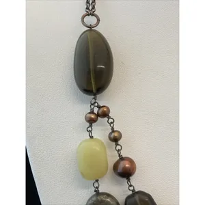 Peyote Bird Pearl Leather Stone 2 Strand‎ 925 Sterling Silver 20'' Necklace 60g thumbnail 3