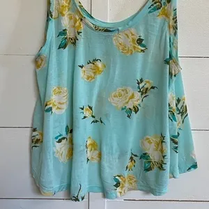 Artizia Talula Pale Turquoise Yellow‎ Rose Print Soft Tank Top - M EUC thumbnail 7