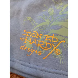 Ed Hardy Blue Tattoo Graphic Sweat Mini Skirt Y2K Drawstring thumbnail 6