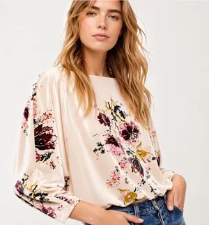 Free‎ People intimately Cream Floral dolman Sleeve bodysuit small thumbnail 1