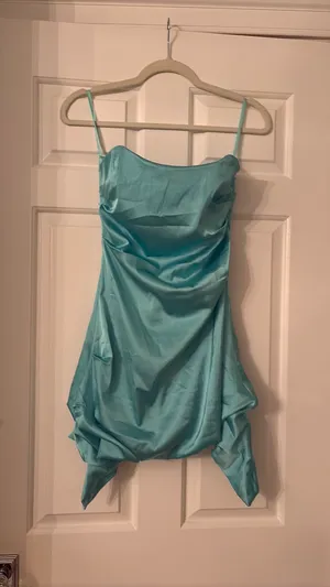 Mini Satin teal dress HOCO thumbnail 1