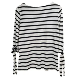 Old Navy Women's Black White‎ Striped Boat Neck Tie Sleeve Shirt Size M Cotton thumbnail 4