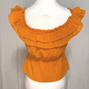 Cloud Ten Ruffle‎ Babydoll Top Women S Orange Boho Peplum Y2K Festival Cottage Romantic thumbnail 3
