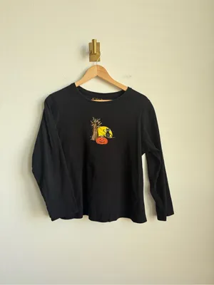 Vintage Women's Halloween Black Embroidered Cat Pumpkin Long Sleeve Top 1X thumbnail 5