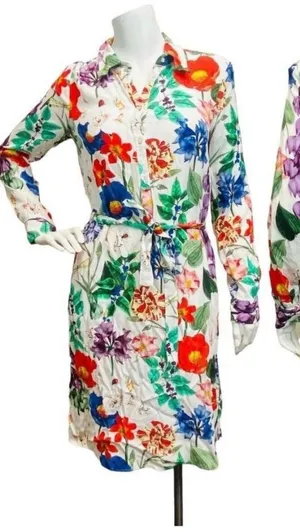 Zara White‎ Floral Women's Small Cottagecore Garden Dragonfly Print Shift Dress thumbnail 1