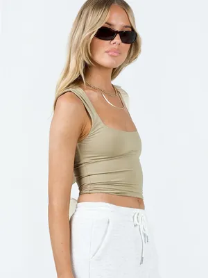 Princess Polly Zoe Square Neck Crop Tank in beige thumbnail 2