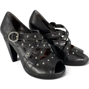 Gianni Bini Black Studded‎ Strappy Peep Toe Platform Heels Size 6.5 Goth Biker thumbnail 1
