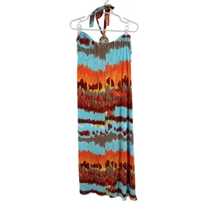 Boston Proper Multicolor Tie-Dye halter Maxi Dress M Y2K beach vacation resort thumbnail 2