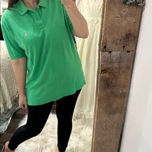 POLO Ralph Lauren Green Polo Shirt with pink horse logo for men size large thumbnail 2