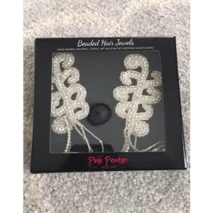 Pink Pewter Brenda Silver Beaded Hair Jewelry Bridal Boho Accent thumbnail 2