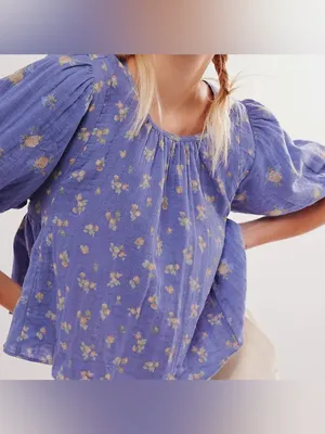 NWOT Free People Chloe Mixed Print Back Cutout Top ~ Size Medium thumbnail 2
