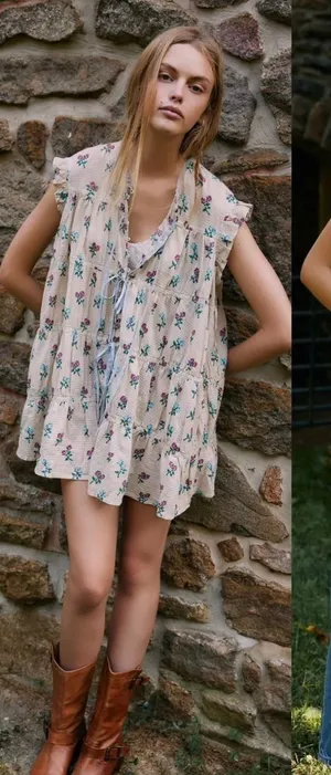 NWT Free People Sundown Ivory‎ Combo Ditsy Floral Cottagecore Boho Tunic Dress thumbnail 1