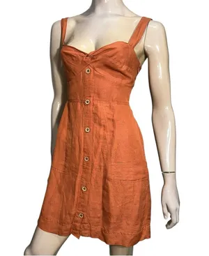 Maeve Anthropologie Women’s Size XS Rust Orange Twist Front Linen Mini Dress thumbnail 5