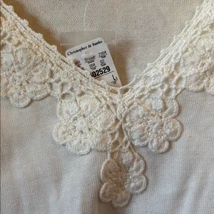 Christopher & Banks Cream Lace Detail Long Sleeve knit Top large NWT thumbnail 3