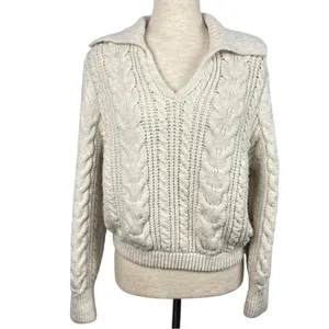 ZARA Cable Knit V-Neck Pullover Sweater with Collar thumbnail 2