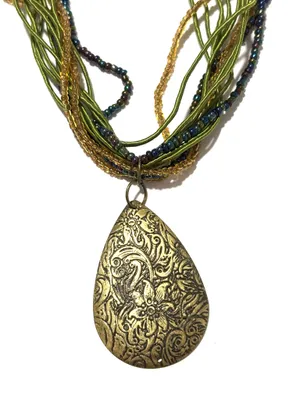 Muti strand necklace with bronze pendant Gold thumbnail 1