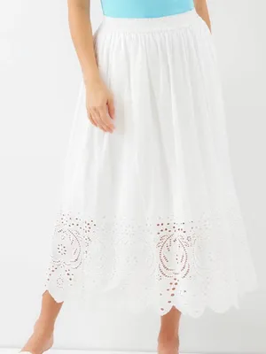 Karen Kane white 💯 cotton elastic waist skirt with eyelet detail. Size MP. NWT. thumbnail 1