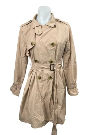 GAP Beige Long Sleeve Mock Neck Belted Double Breasted Trench Coat Jacket Size S thumbnail 1