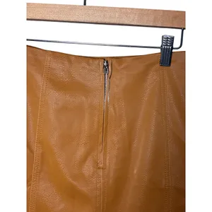 Shinestar Mini Skirt M Brown Faux Leather Panel Stitched Edgy Minimalist READ thumbnail 3