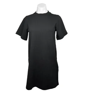 COS Black 100% Cotton Short Sleeve Plain Mock Neck Mini T Shirt Dress Size XS thumbnail 4