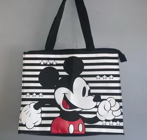Disney Mickey Mouse Black And White Striped Tote Bag Zip Closure 15X12X4.5 thumbnail 2