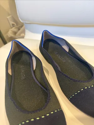 Rothy's The Square Highland Knit Cap Toe‎ Ballet Flats Size 7.5 Navy Blue Green thumbnail 7