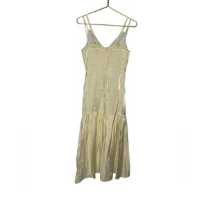 💛 FORE Cream Satin‎ Bustier Midi Dress S – Sleek Shimmer Slip Style ✨ thumbnail 4