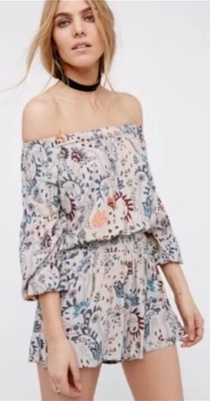 Free People Off-The-Shoulder Romper Floral thumbnail 1