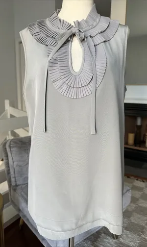 kate spade Pleated Ruffle Neck Sleeveless Top in Light Gray thumbnail 1