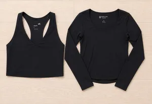 GapFit Racerback Crop Tank & Offline by Aerie Long Sleeve Athletic Set L Black thumbnail 1
