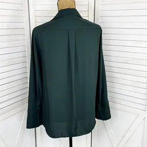 Zara V Neck Button Front Shirt Blouse‎ Dark Green Small Long Sleeve thumbnail 4