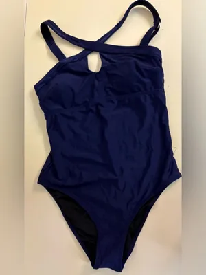 NWT Cupshe Navy One-Piece Swimsuit with Cross Straps Medium thumbnail 4