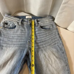 KanCan Junior's 5/26‎ Jeans Blue Denim Mid Rise Medium Wash Straight Fringe Hem thumbnail 7