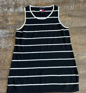 Vintage Tommy Hilfiger Black White Striped Cotton Knit Sleeveless Top Small thumbnail 1